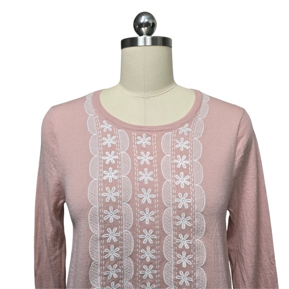 J. Crew Pink Lace Front 3/4 Sleeve Knit Sweater Top Women's Medium - Picture 8 of 8